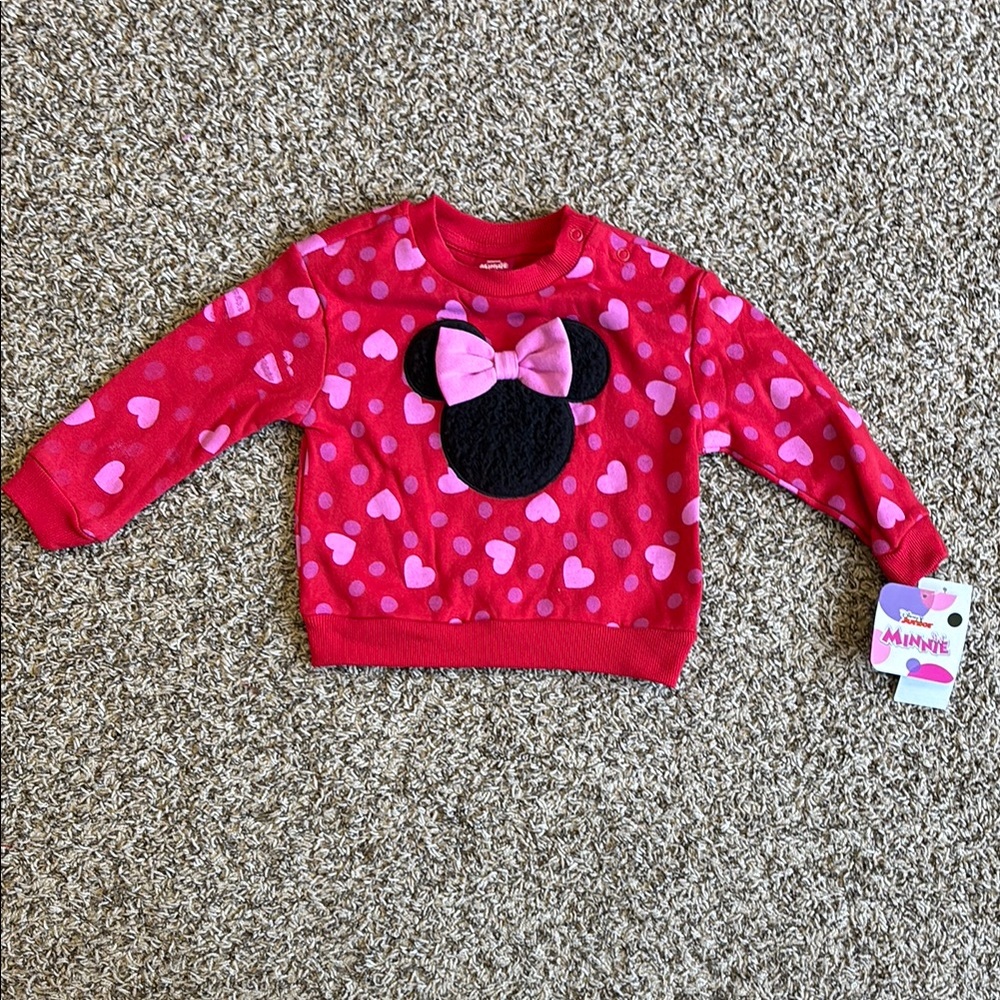 Disney Minnie Mouse Red and Pink Heart Print Pull Over Sweatshirt 18 months